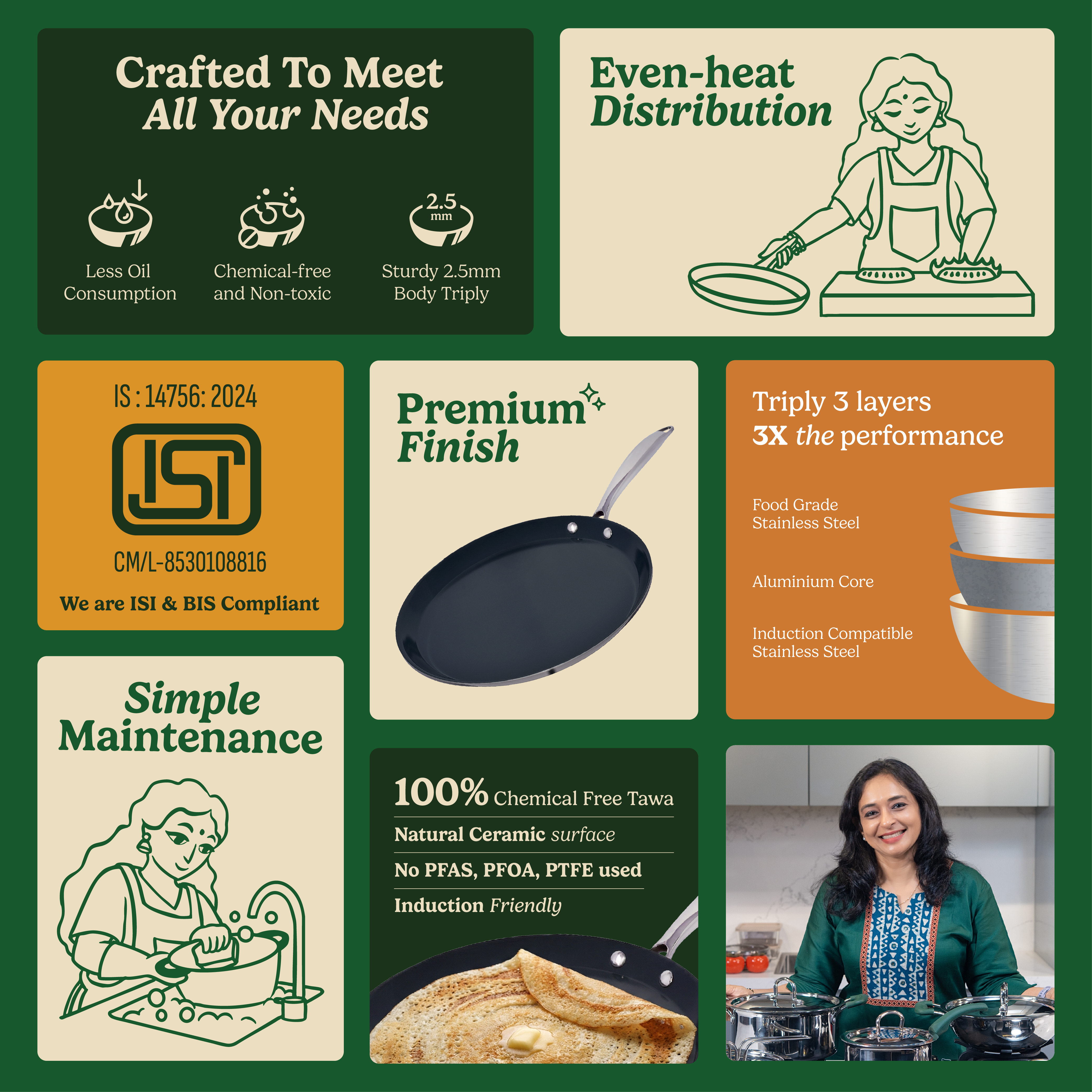 Zira Triply Ceramic Tawa