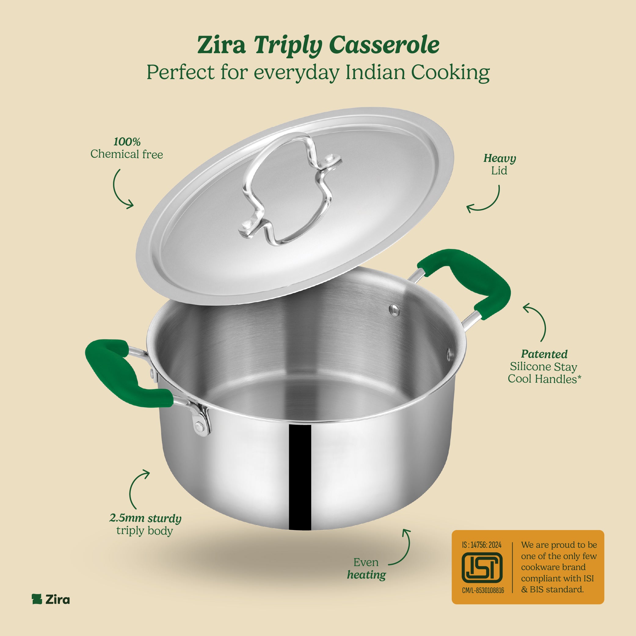 Triply Stainless Steel Biryani Pot/Handi/Casserole with Lid