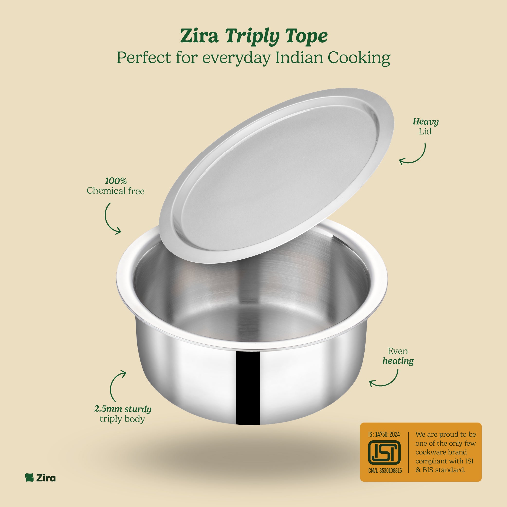 Triply Stainless Steel Tope/Bhagona/Patila with Lid