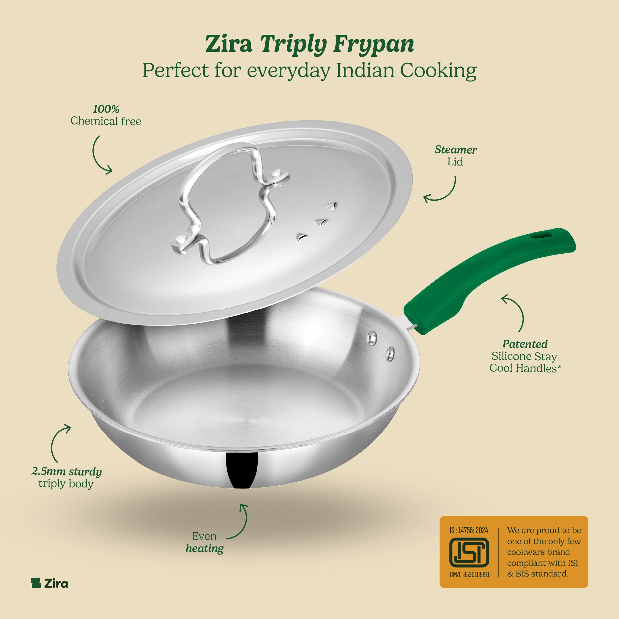 Triply Stainless Steel Frypan with Steamer Lid