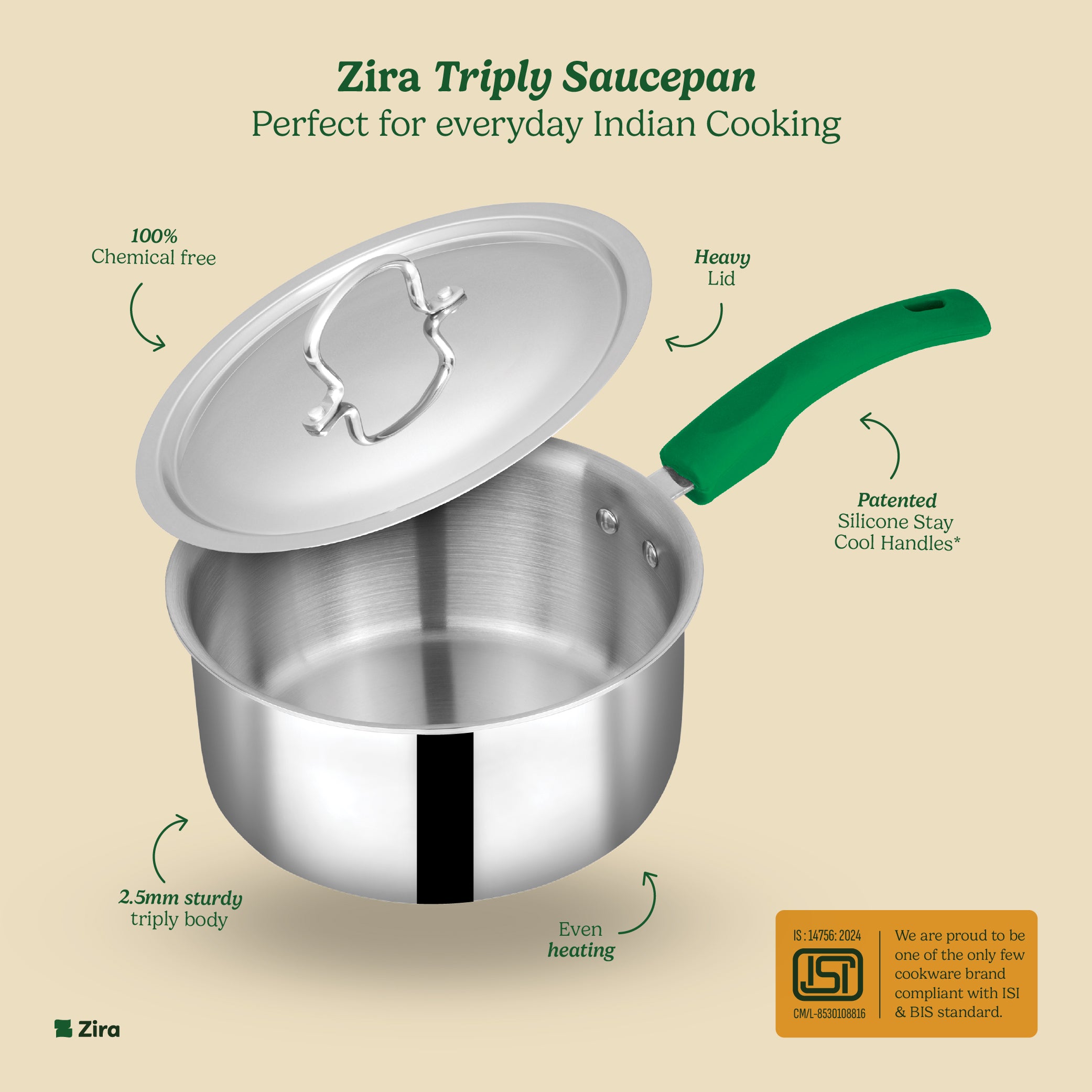 Triply Stainless Steel Saucepan with Lid